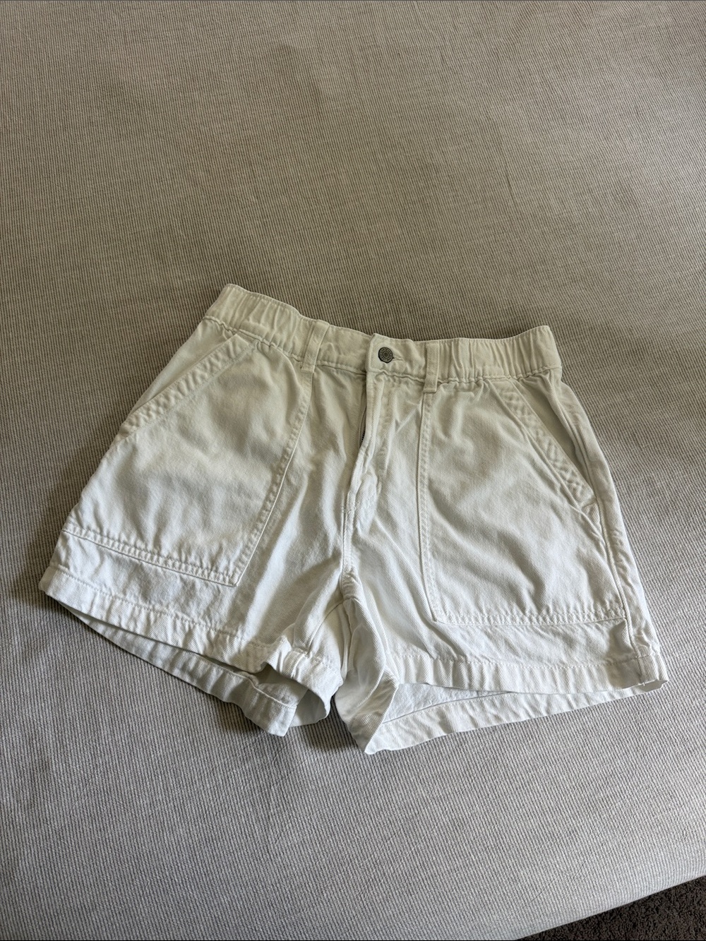 Womens Cream High-Rise Utility Shorts